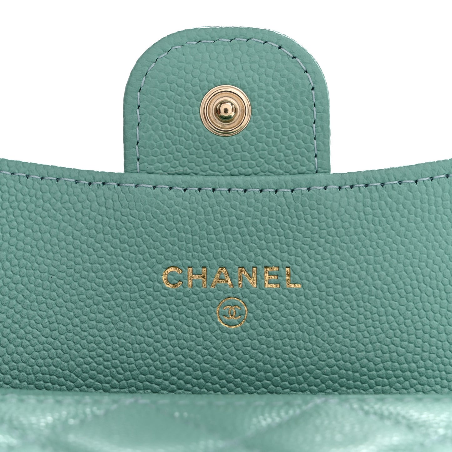Caviar Quilted Flap Card Holder Wallet Light Green