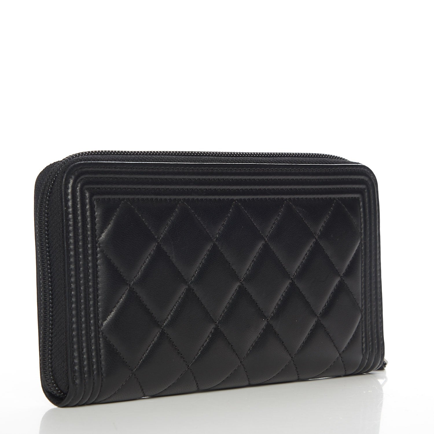 Chanel Lambskin Quilted Boy Zip Around Wallet Black 3 of 9