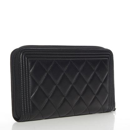 Chanel Lambskin Quilted Boy Zip Around Wallet Black 3 of 9
