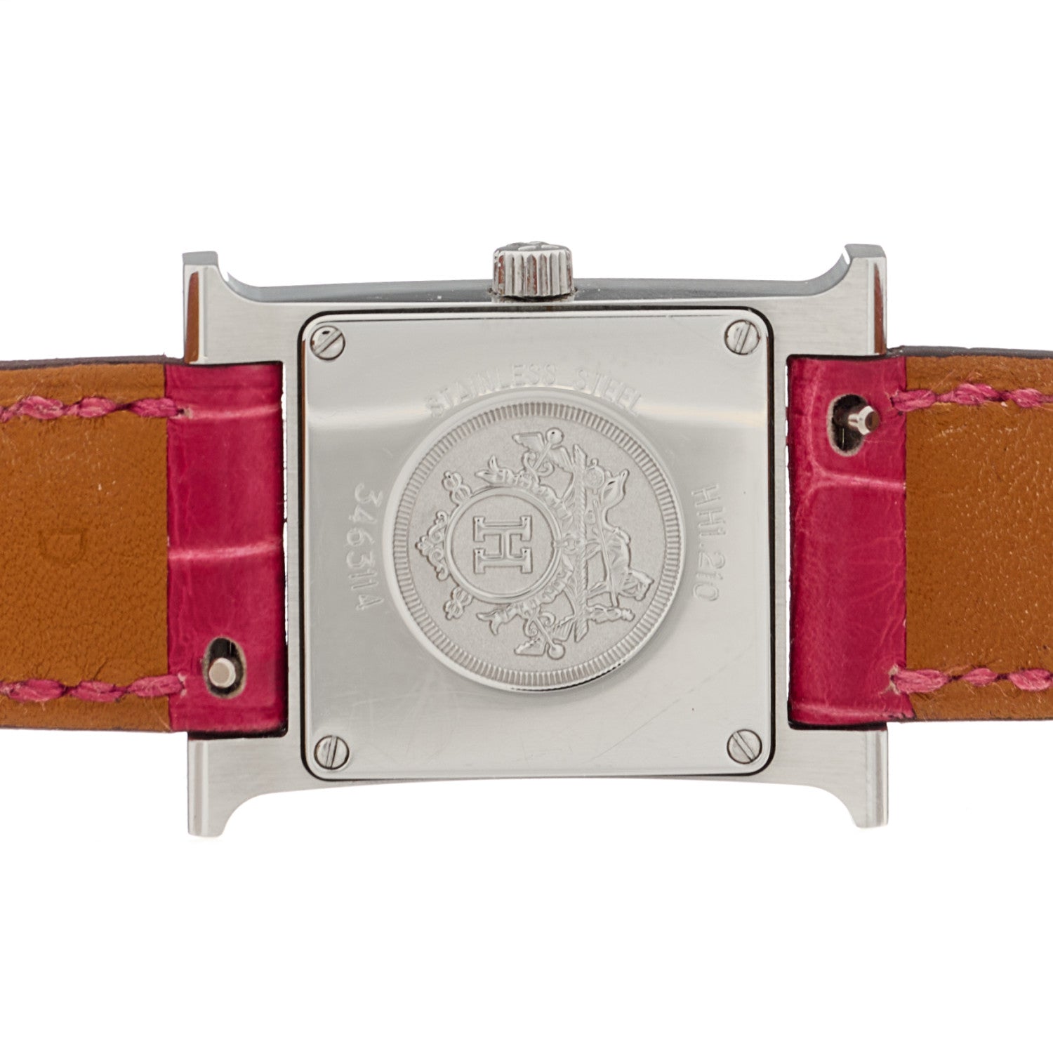 Hermes Stainless Steel Alligator Diamond Mother of Pearl 21mm Heure H Hour Quartz Watch Braise 4 of 5