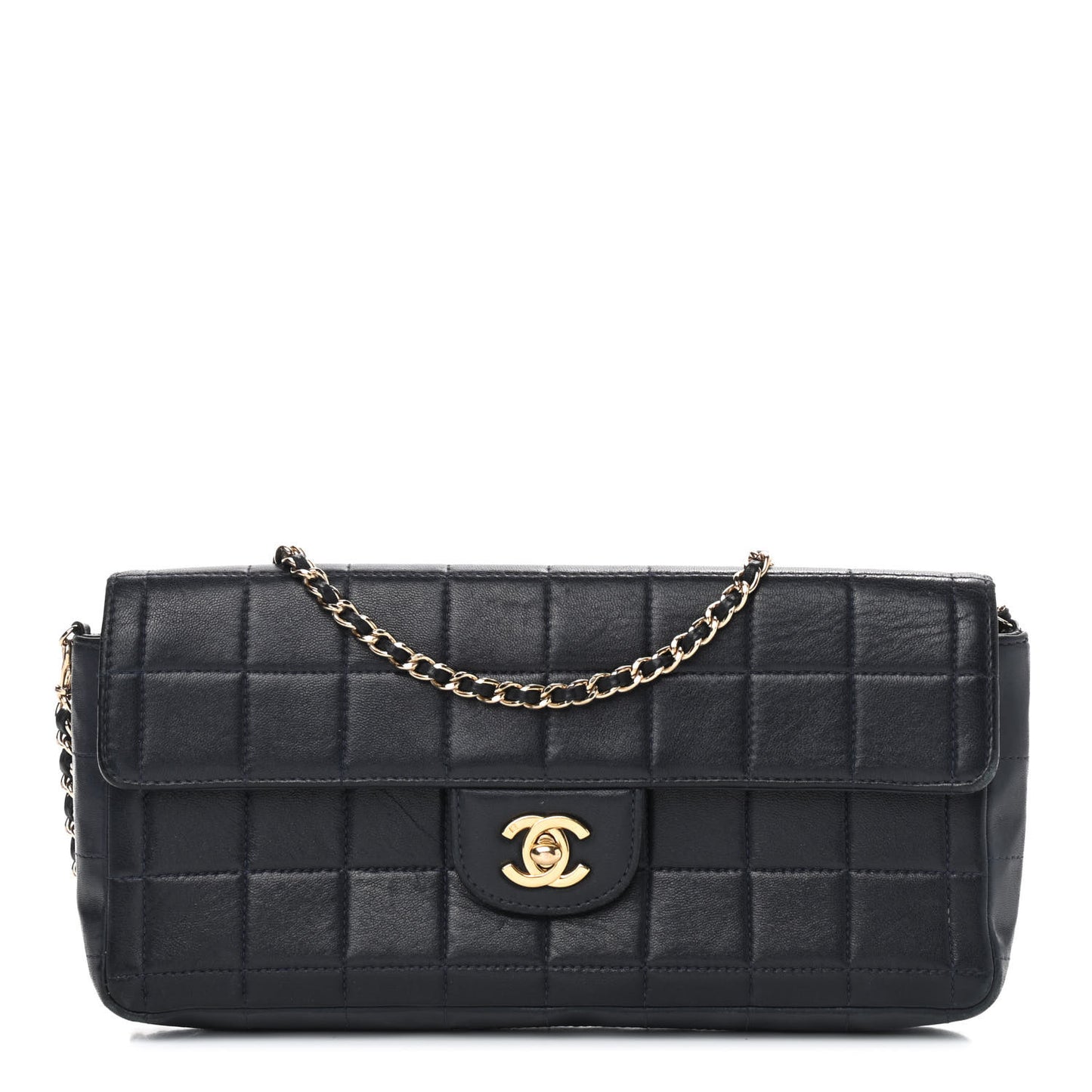 Lambskin East West Chocolate Bar Flap Black