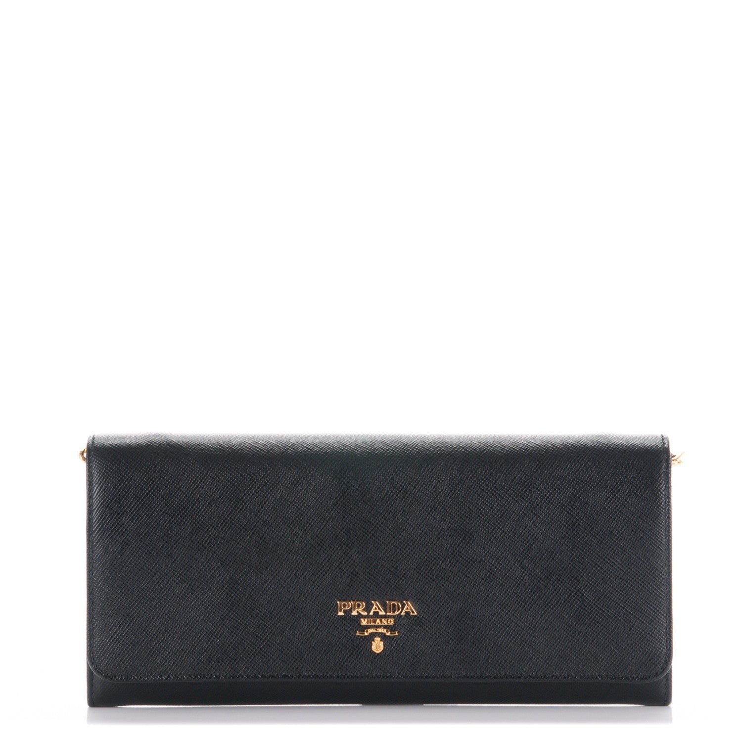 Prada Saffiano Metal Oro Chain Wallet Nero Black 1 of 7