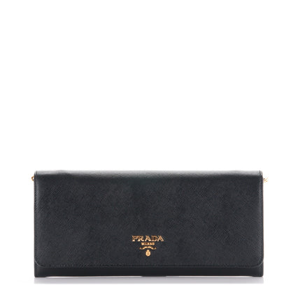 Prada Saffiano Metal Oro Chain Wallet Nero Black 1 of 7