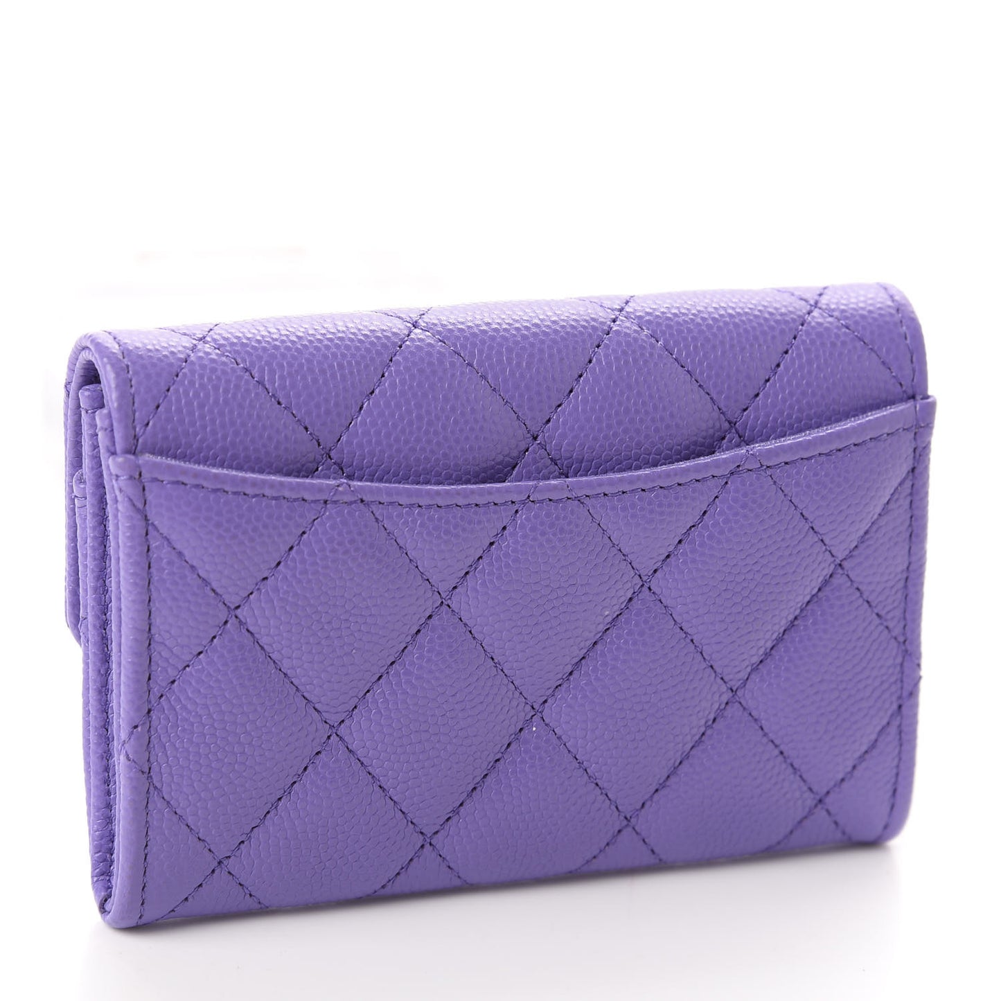 Caviar Quilted Flap Card Holder Wallet Purple