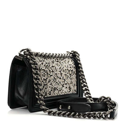 Chanel Calfskin Crystal Studded Small Studded Boy Flap Black 4 of 12