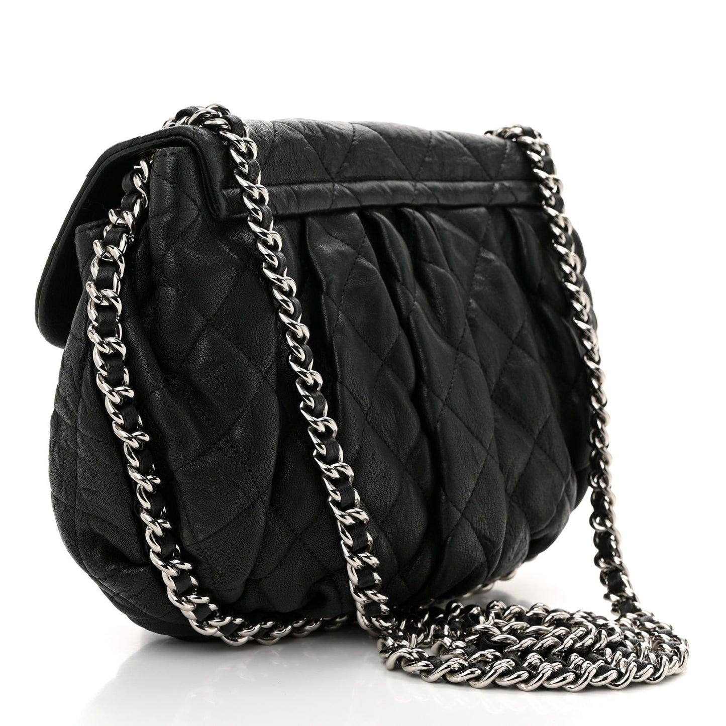 Washed Lambskin Quilted Medium Chain Around Messenger Black