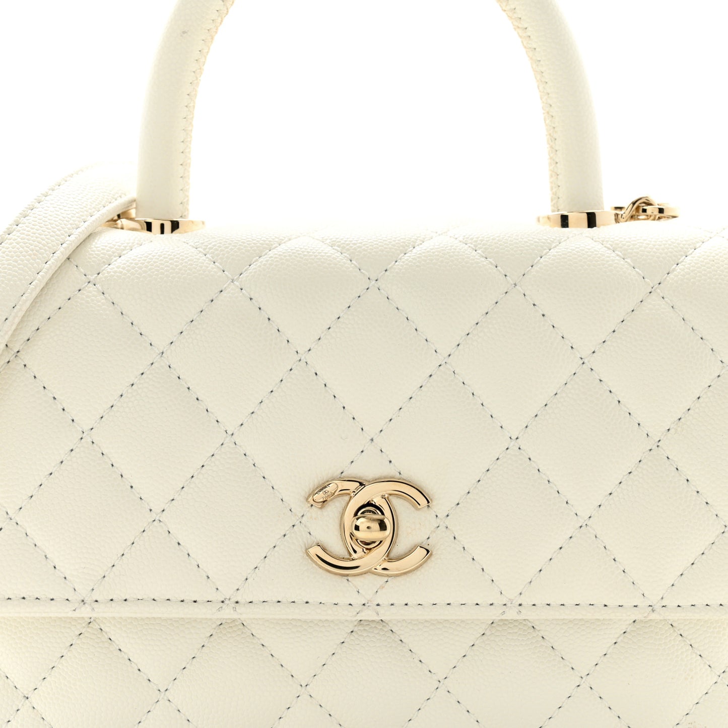 Caviar Quilted Mini Coco Handle Flap White