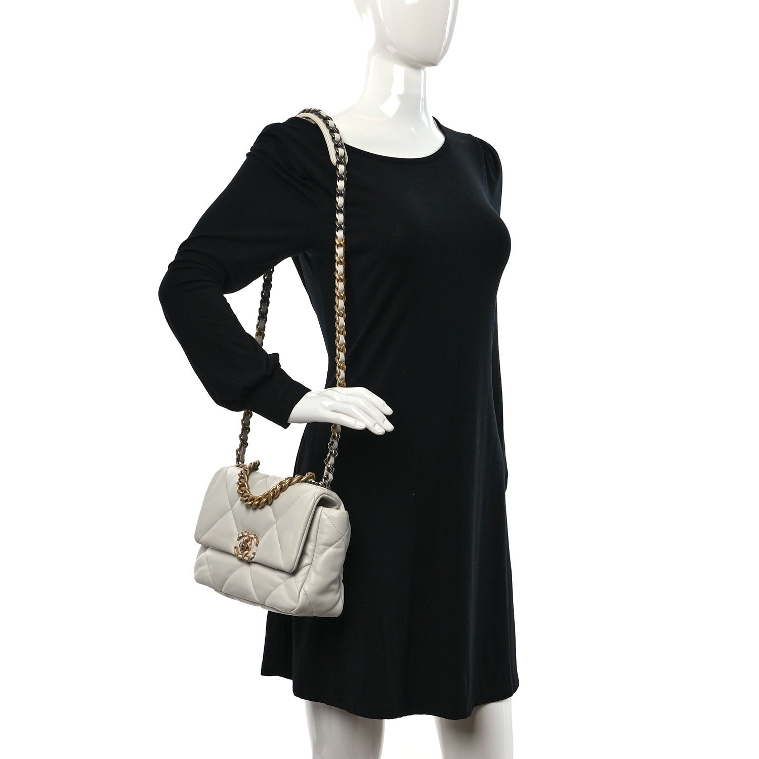 Chanel Goatskin Quilted Medium Chanel 19 Flap White 3 of 9