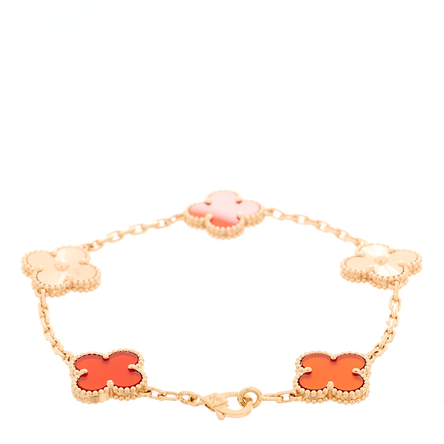 18K Rose Gold Carnelian 5 Motifs Guilloche Vintage Alhambra Bracelet