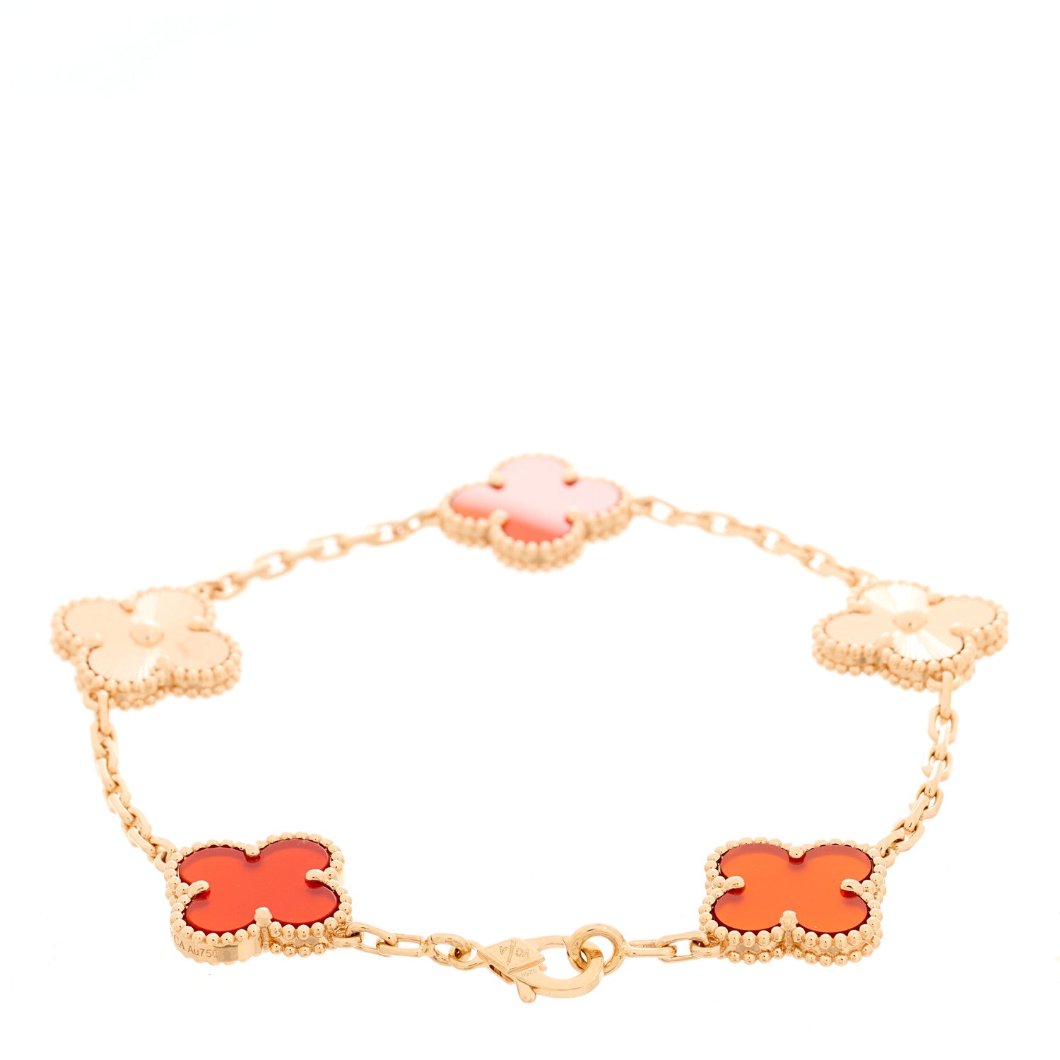 Van Cleef & Arpels 18K Rose Gold Carnelian 5 Motifs Guilloche Vintage Alhambra Bracelet 2 of 5