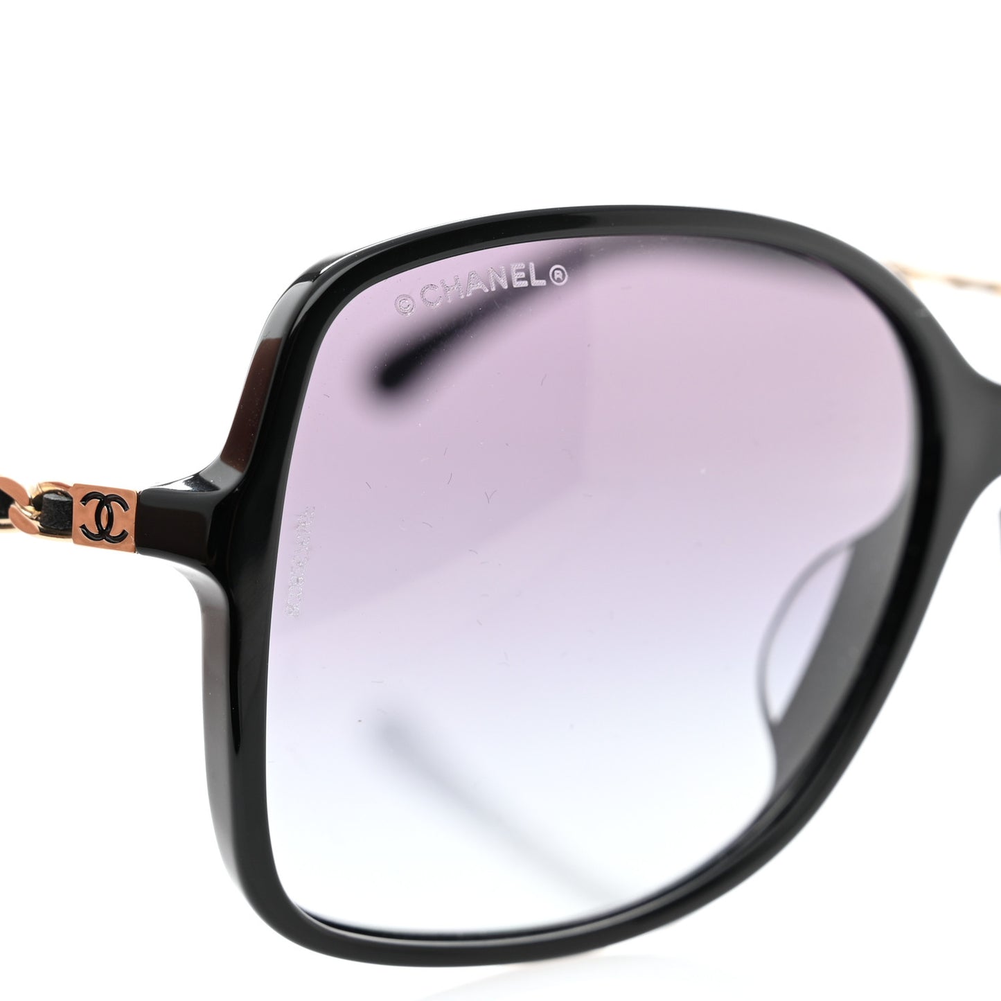 Acetate Lambskin Chain Square Sunglasses 5210-Q-A Black