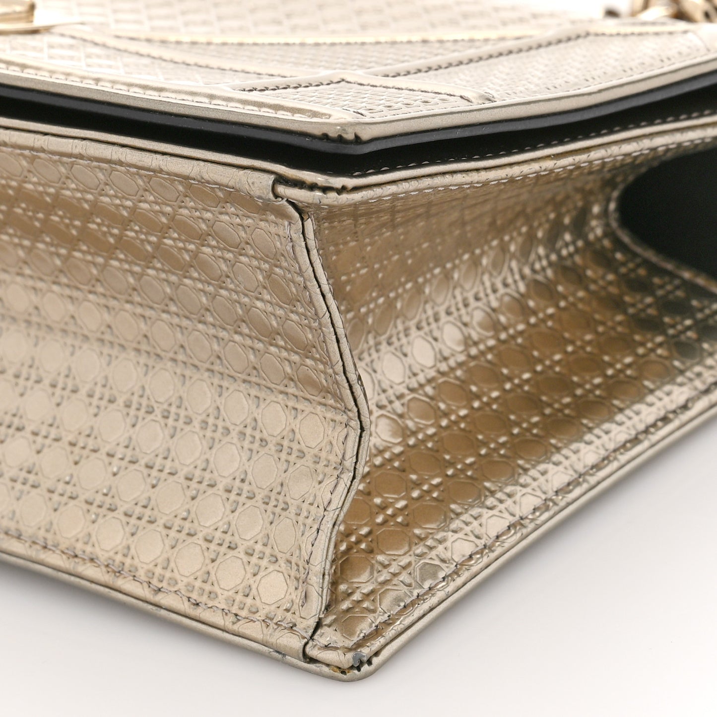 Metallic Patent Micro-Cannage Medium Diorama Flap Bag Gold