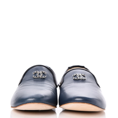 Chanel Lambskin CC Mocassin Loafers 35 Dark Blue 2 of 10