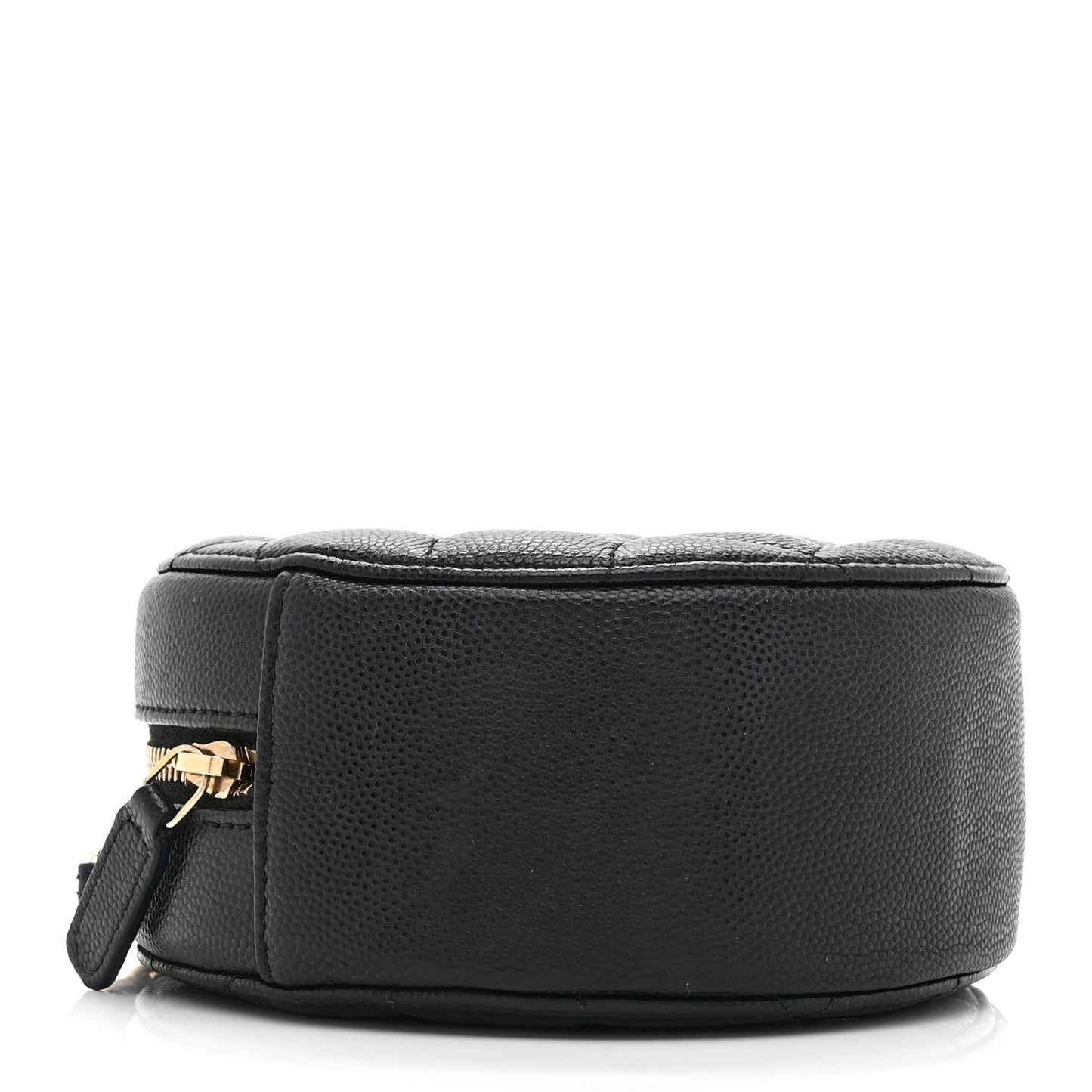 Caviar Quilted Round Clutch With Chain Black