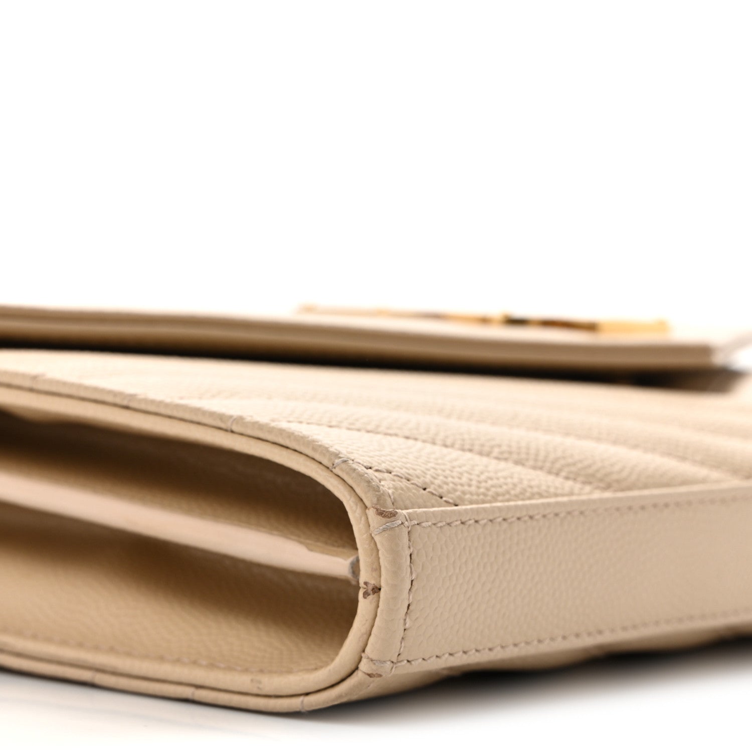 Saint Laurent Grain De Poudre Matelasse Chevron Monogram Chain Wallet Dark Beige 10 of 13