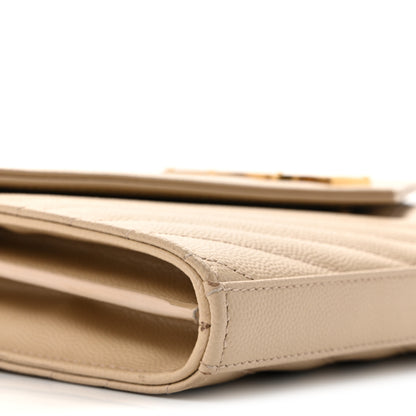 Saint Laurent Grain De Poudre Matelasse Chevron Monogram Chain Wallet Dark Beige 10 of 13