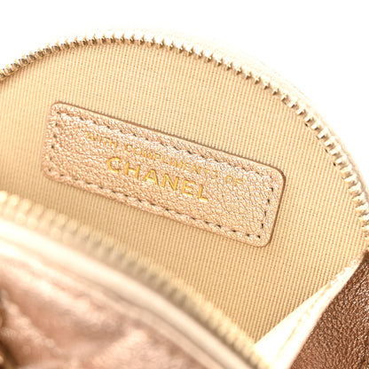 Chanel Metallic Lambskin Quilted Round Clip On Coin Purse Airpods Case Gold 8 of 9