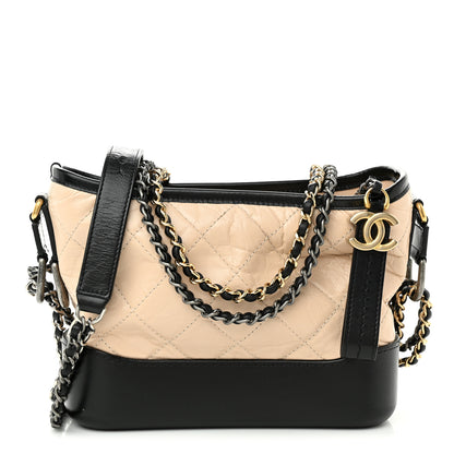 Chanel Aged Calfskin Quilted Small Gabrielle Hobo Beige Black 1 of 10