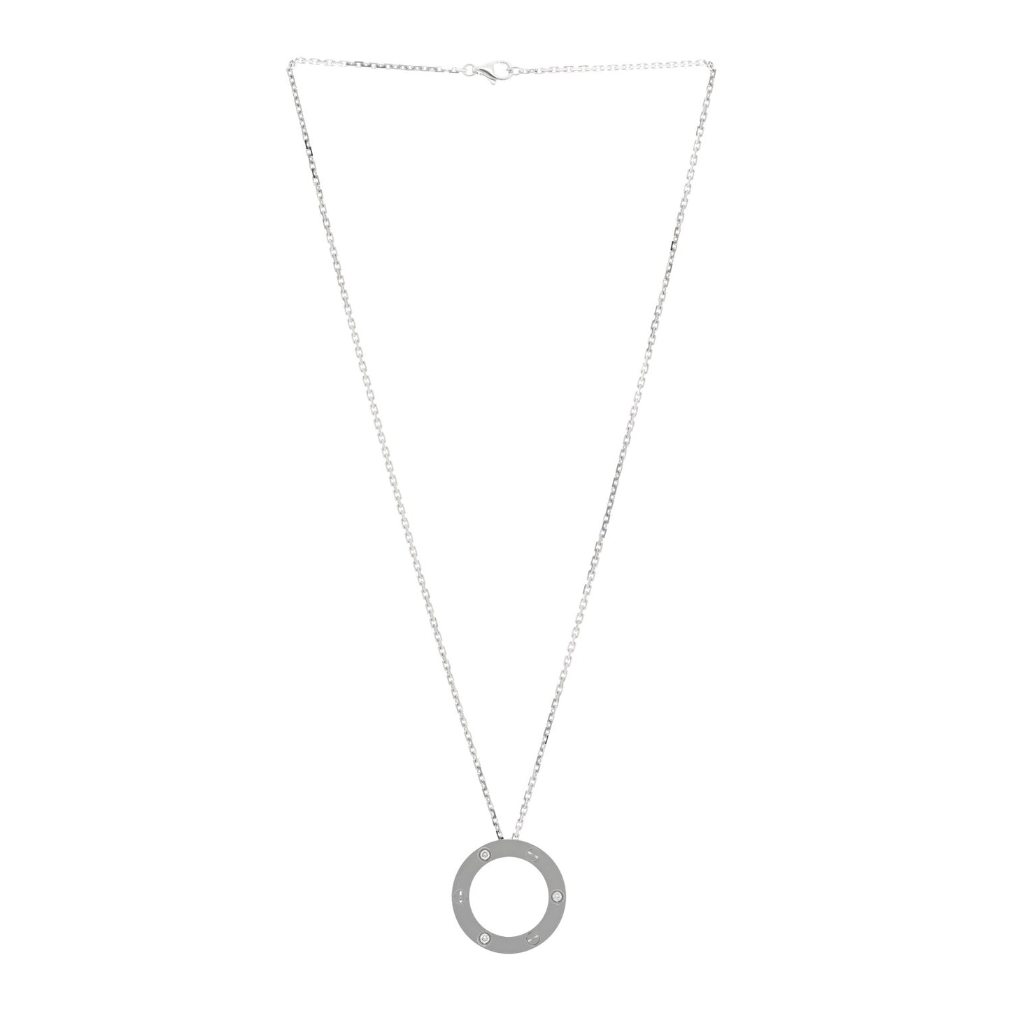 18K White Gold 3 Diamonds LOVE Pendant Necklace