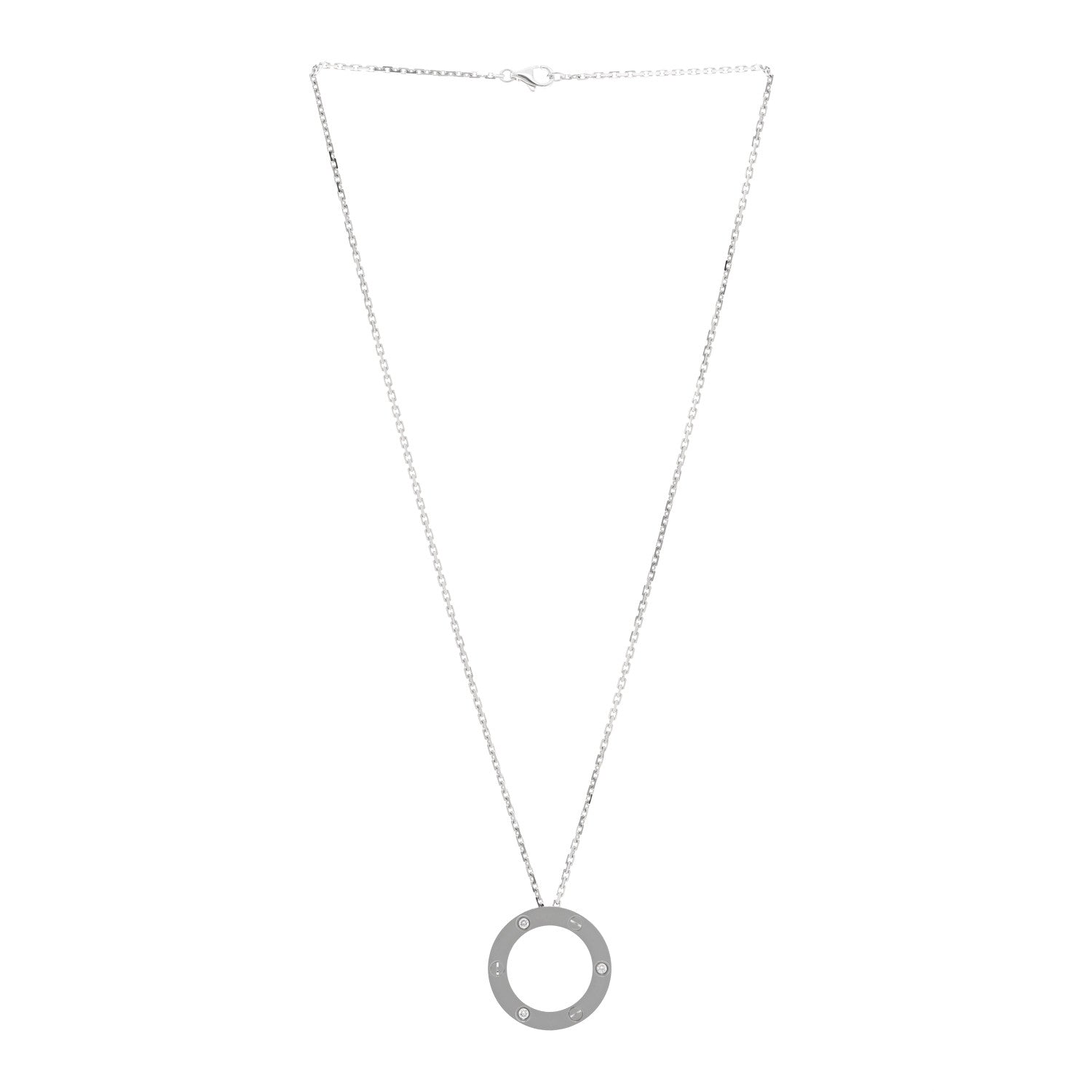 Cartier 18K White Gold 3 Diamonds LOVE Pendant Necklace 3 of 4