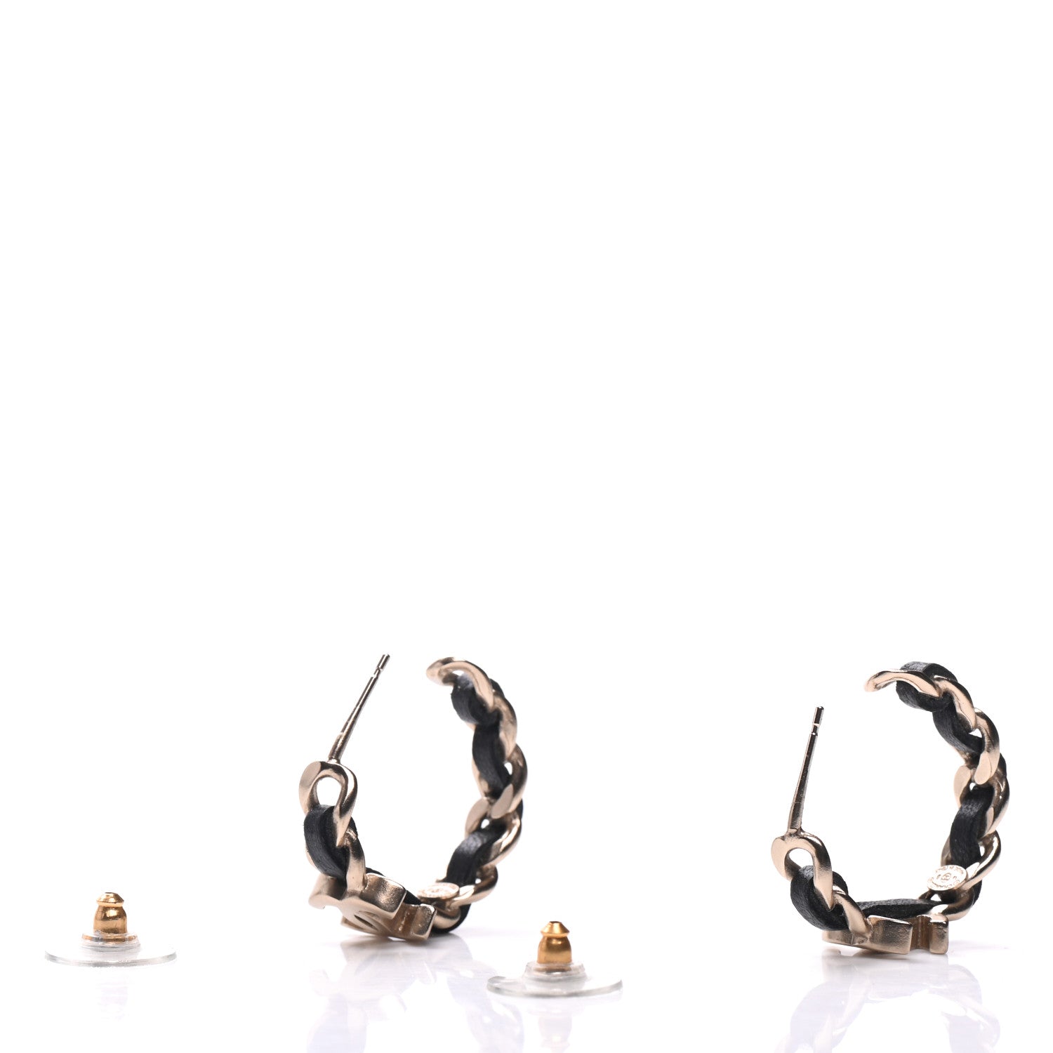 Chanel Lambskin CC Chain Hoop Earrings Matte Gold Black 3 of 5