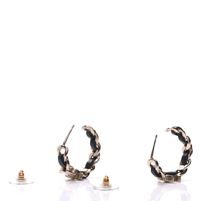 Chanel Lambskin CC Chain Hoop Earrings Matte Gold Black 3 of 5