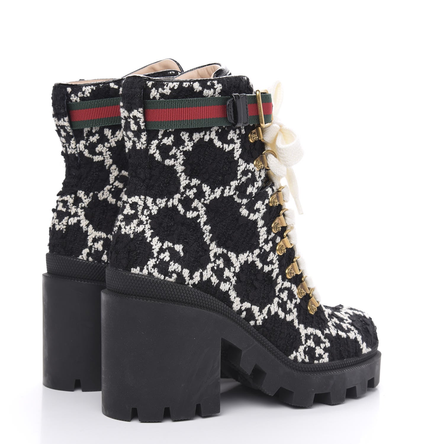 Gucci Tweed GG Monogram Lace Up Combat Ankle Boots 36.5 Black 4 of 8