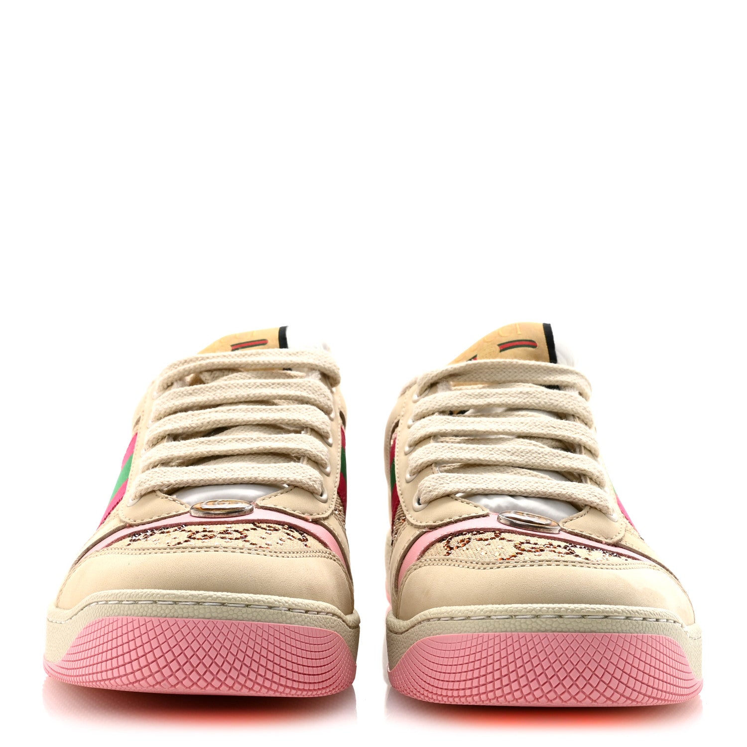 Gucci Calfskin GG Supreme Crystals Web Screener Sneakers 39 Beige Ebony Wild Rose 38 Beige Ebony Wild Rose 3 of 9