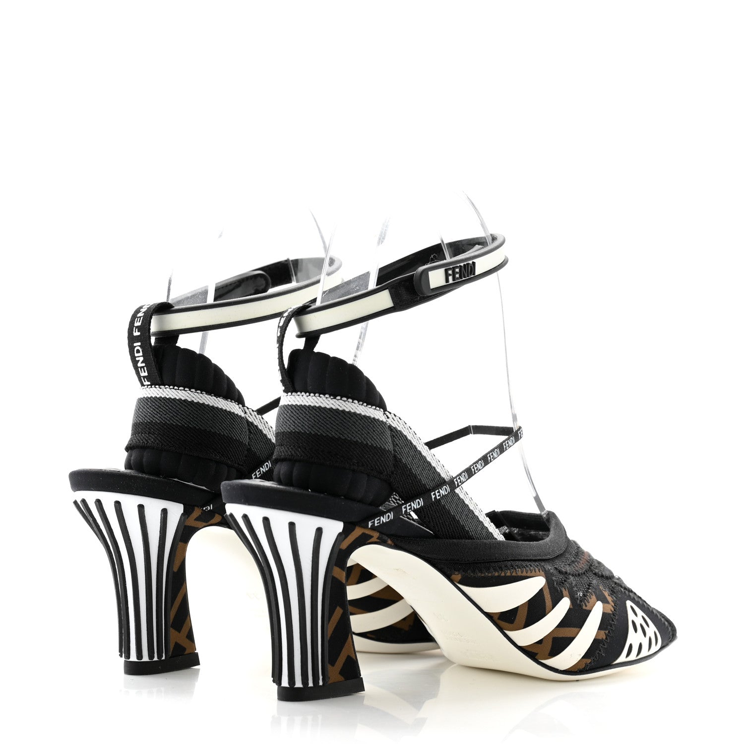 Fendi Technical Mesh FF FFreedom Patchwork Low Heel Peep Toe Sandals 38 Tobacco Black Asfalto 4 of 8