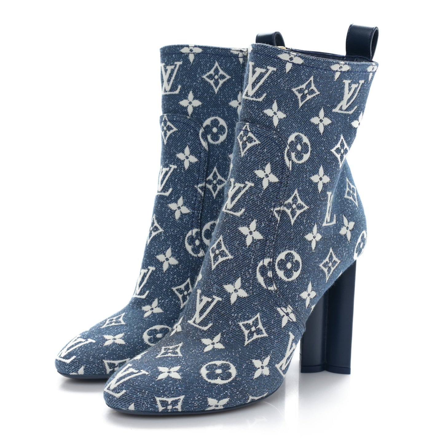 Denim Monogram Silhouette Ankle Boots 39 Navy Blue