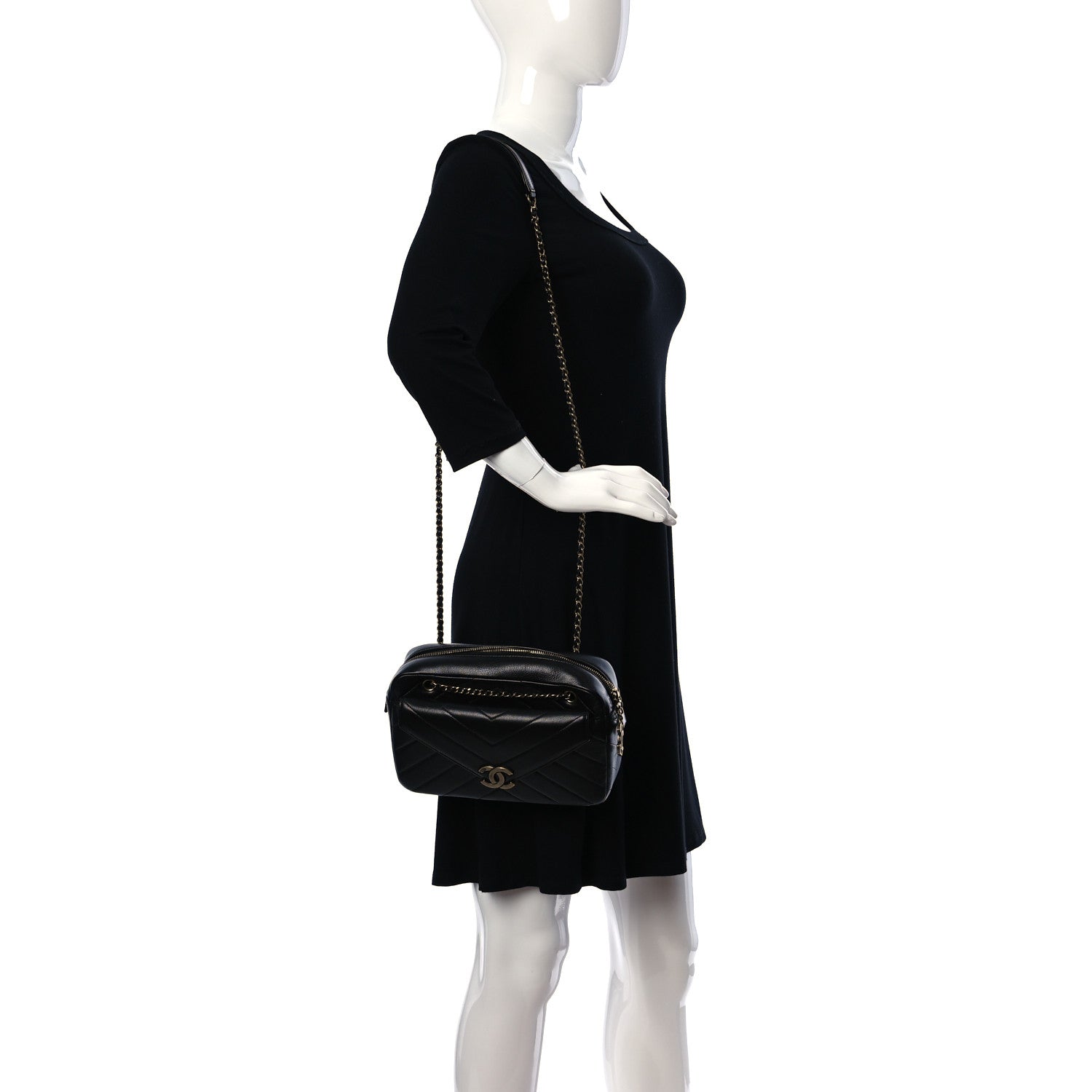 Chanel Lambskin Chevron Large Camera Case Black 2 of 10