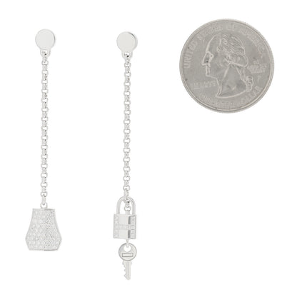 Hermes 18K White Gold Diamond Kelly Clochette Drop Earrings 2 of 7