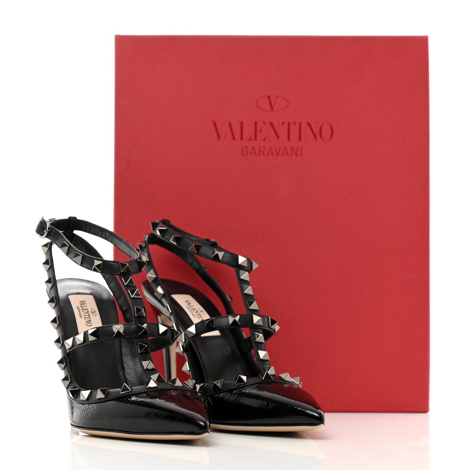 Valentino Garavani Crinkled Patent Rockstud Ankle Strap 100mm Pumps 37 Black 8 of 8
