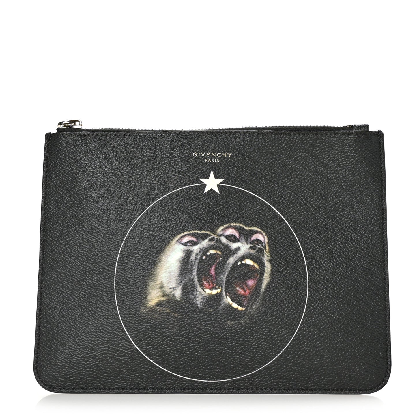 Coated Canvas Monkey Brother Print Large Zip Pouch Black