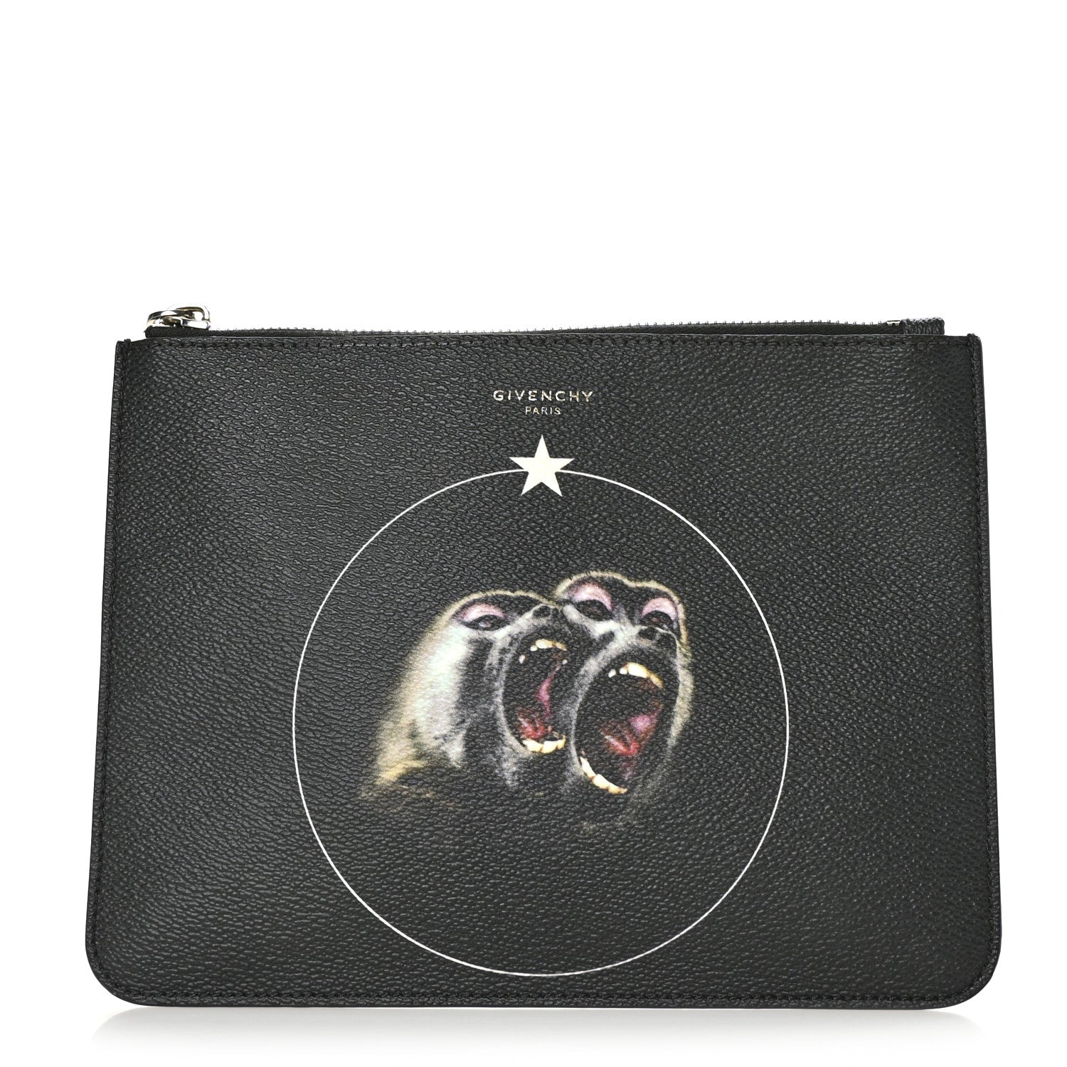 Givenchy Coated Canvas Monkey Brother Print Large Zip Pouch Black 1 of 6