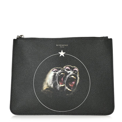 Givenchy Coated Canvas Monkey Brother Print Large Zip Pouch Black 1 of 6