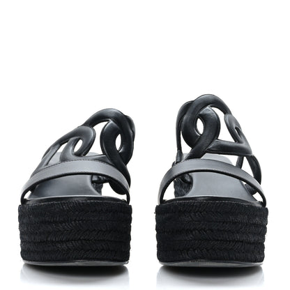 Hermes Nappa Ithea Espadrille Wedge Sandals 39 Black 2 of 8