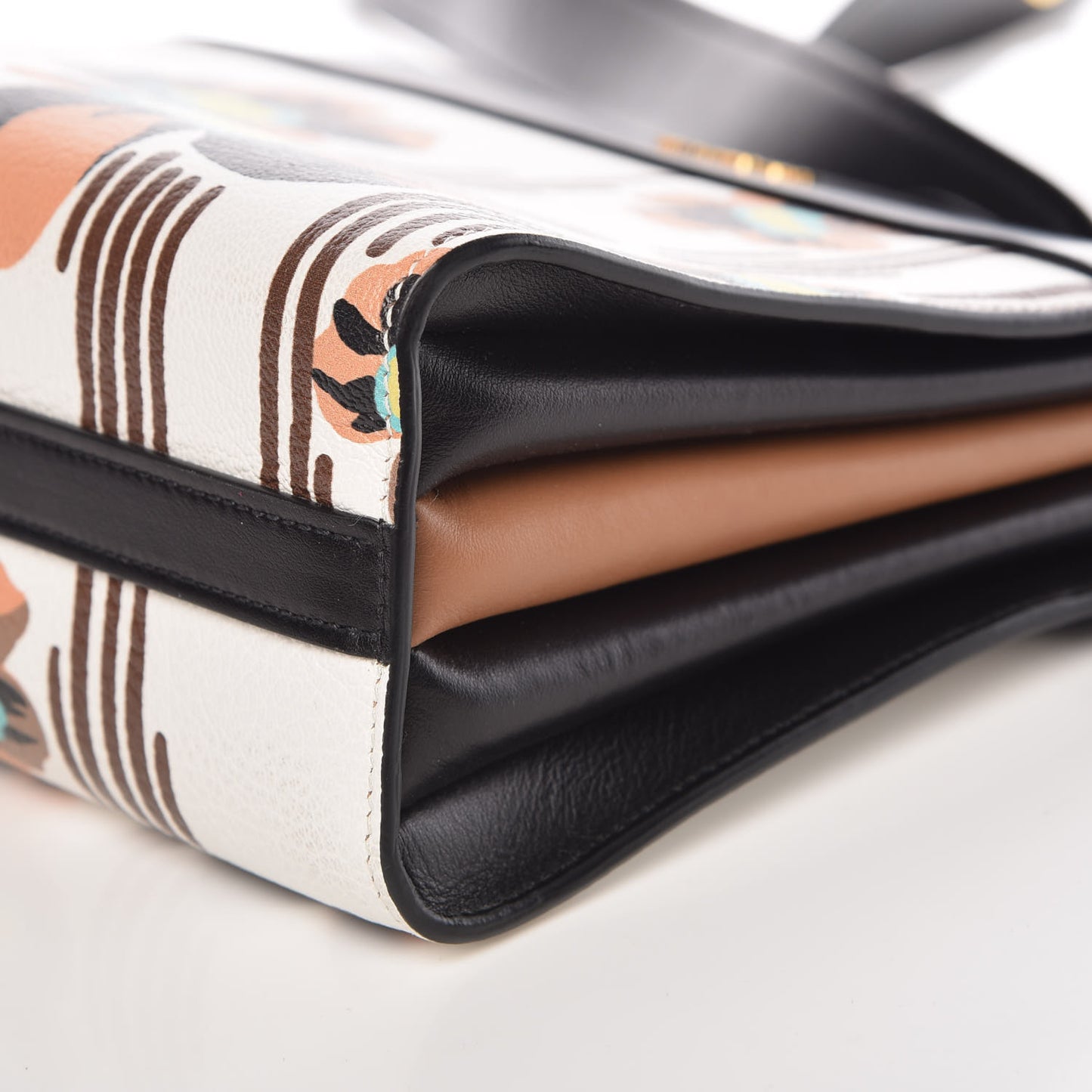 Goatskin Floral Print Bibliotheque Shoulder Bag White Black