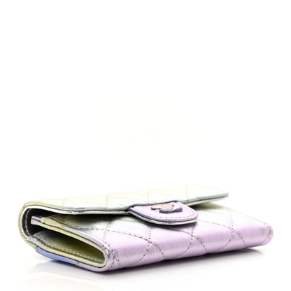Chanel Gradient Metallic Calfskin Quilted Flap Card Holder Wallet Silver Blue Yellow Purple 4 of 9