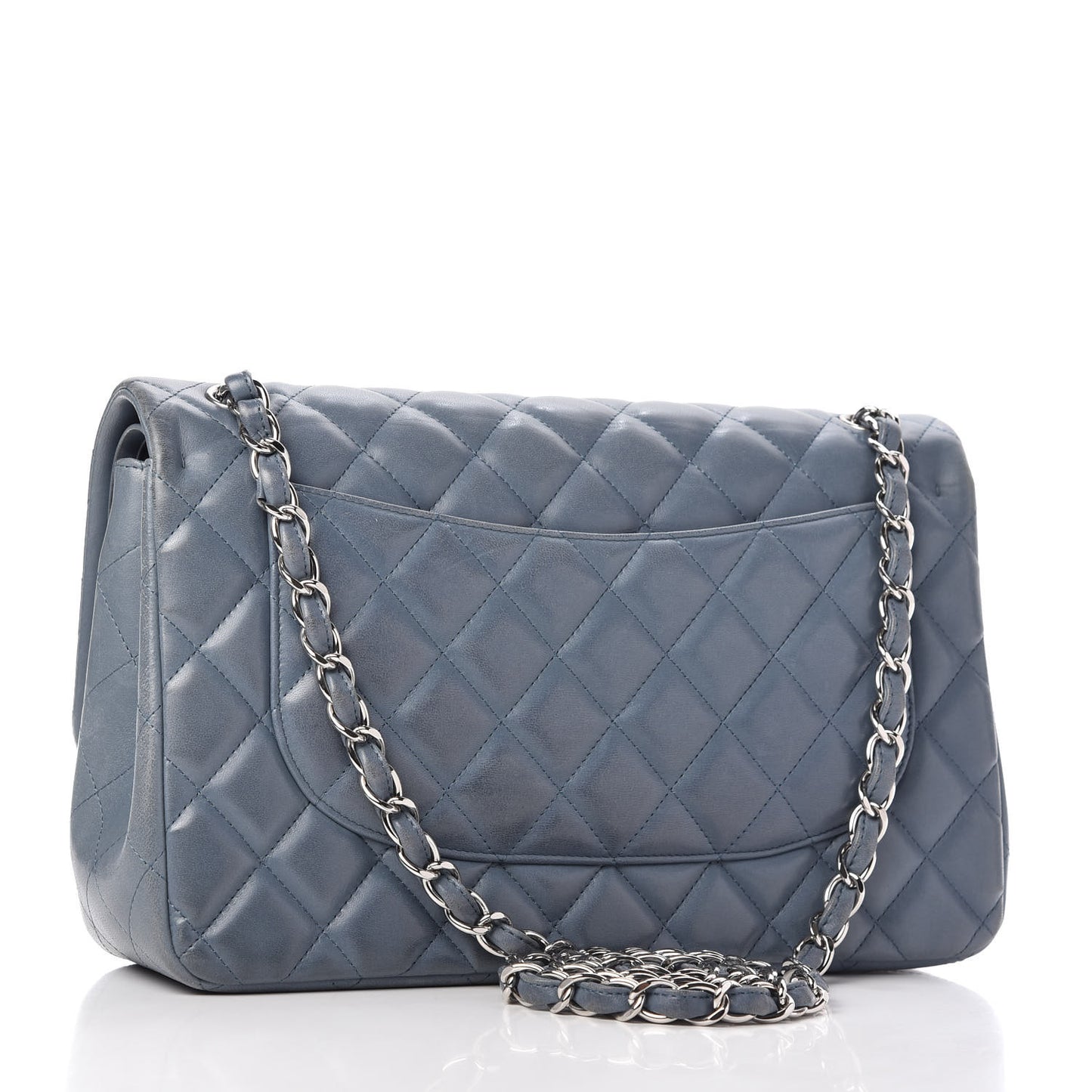 Lambskin Quilted Jumbo Double Flap Light Blue