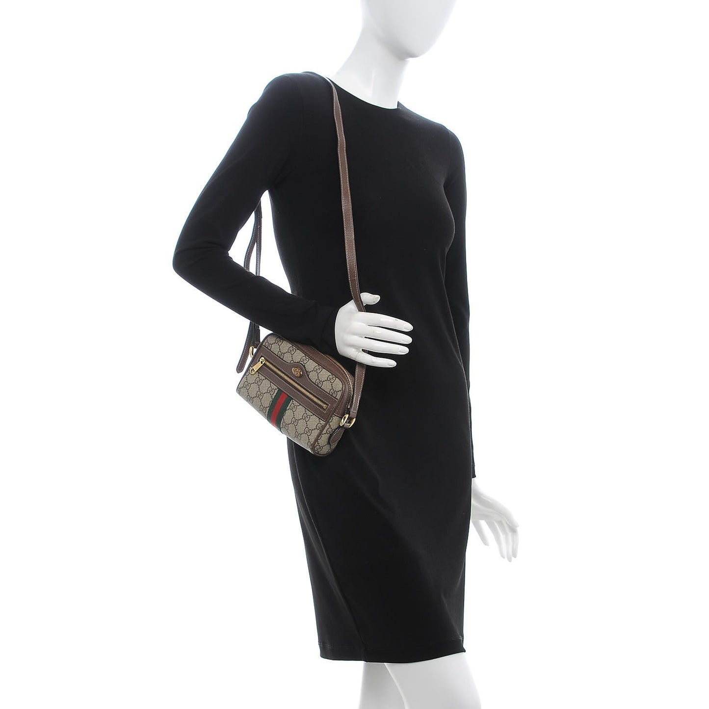 GG Supreme Monogram Web Mini Ophidia Shoulder Bag Brown