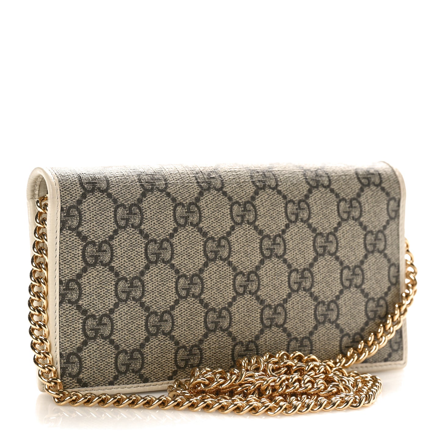 GG Supreme Monogram Azalea Calfskin Horsebit 1955 Wallet On Chain Beige Ebony Mystic White