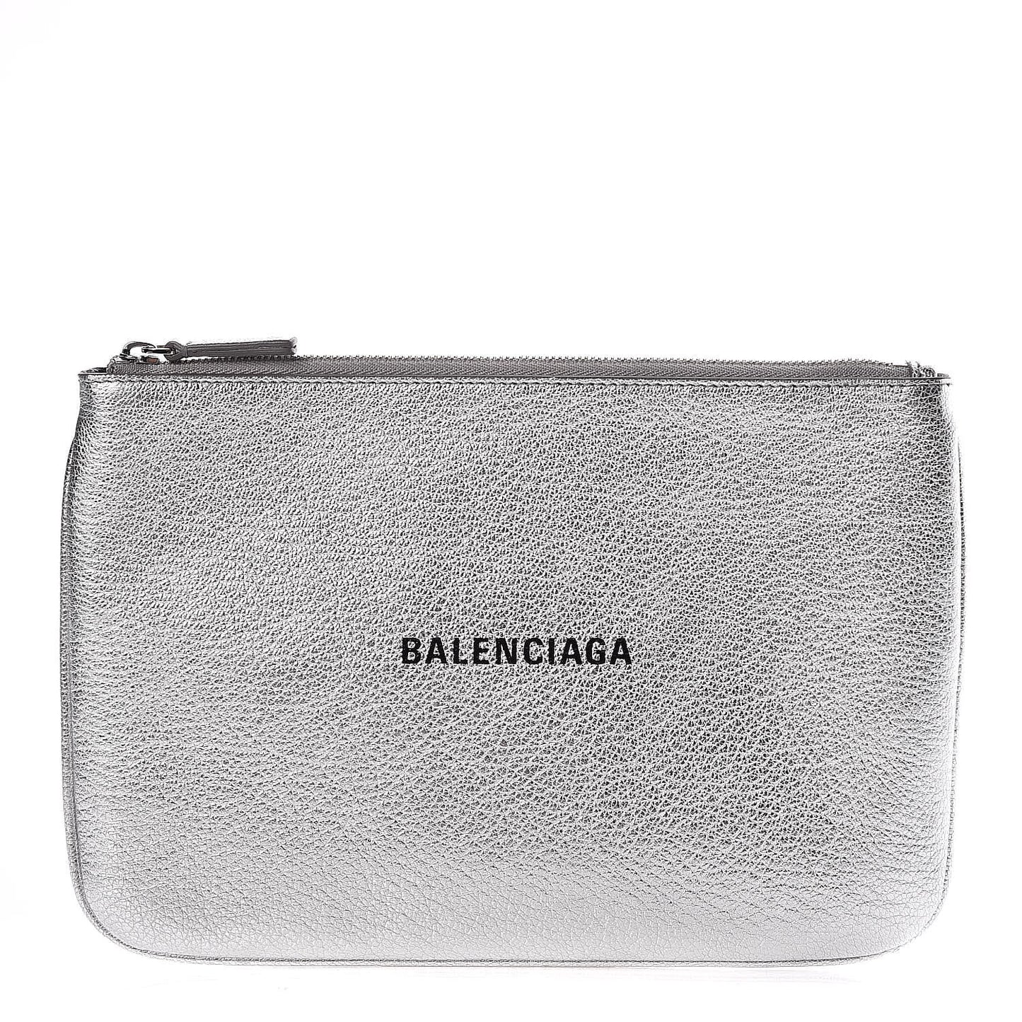 Metallic Goatskin Logo Large Everyday Zip Pouch Argent Black