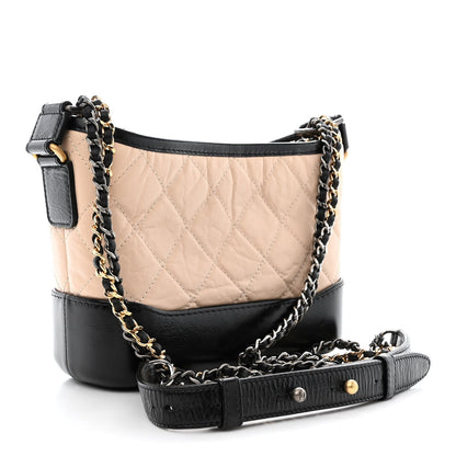 Chanel Aged Calfskin Quilted Small Gabrielle Hobo Beige Black 3 of 13