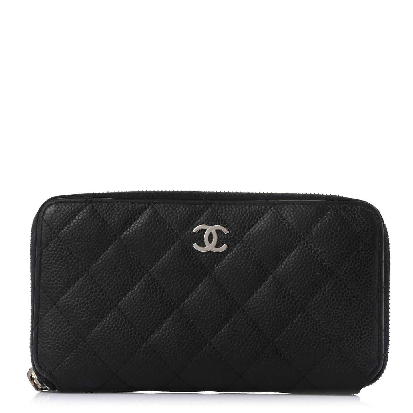Caviar Quilted Large Gusset Zip Around Wallet Black