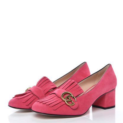 Gucci Kid Scamosciato GG Marmont Fringe 50mm Loafer Pumps 40 Hot Pink 3 of 8