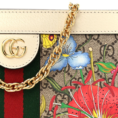 Gucci GG Supreme Monogram Flora Web Small Ophidia Chain Shoulder Bag White 9 of 12
