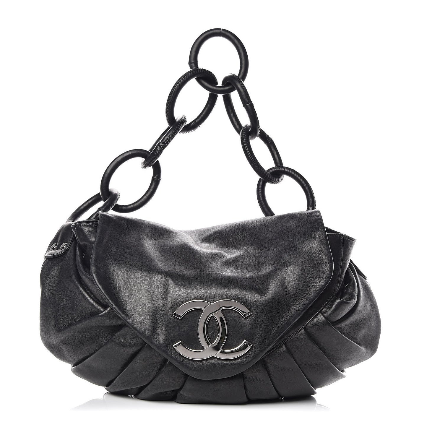 Lambskin Pleated CC Shoulder Bag Black