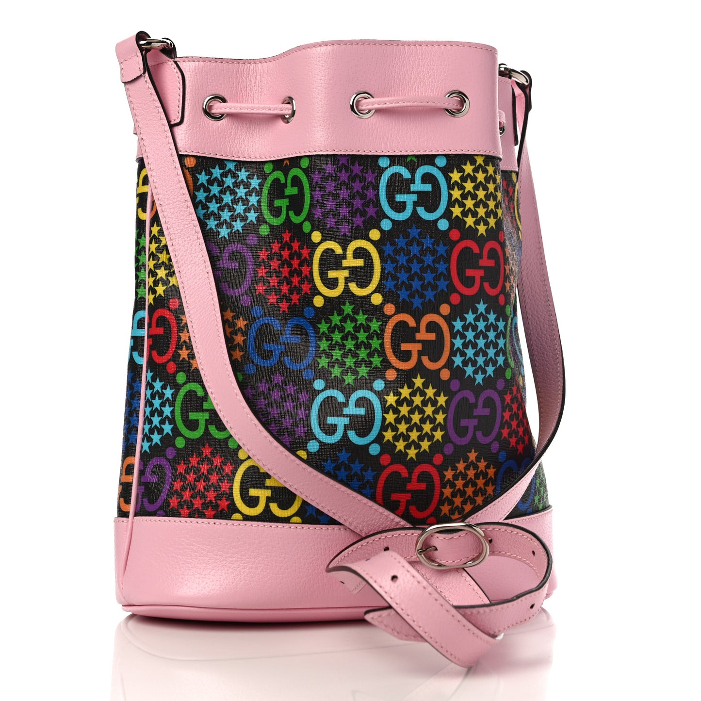 GG Supreme Monogram Psychedelic Bucket Bag Black Multicolor Sugar Pink