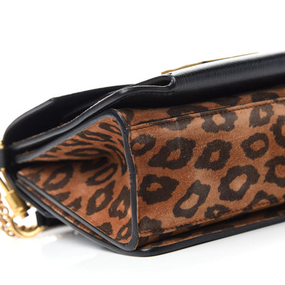 Givenchy Calfskin Suede Leopard Print Small GV3 Shoulder Bag Black Chestnut 6 of 9